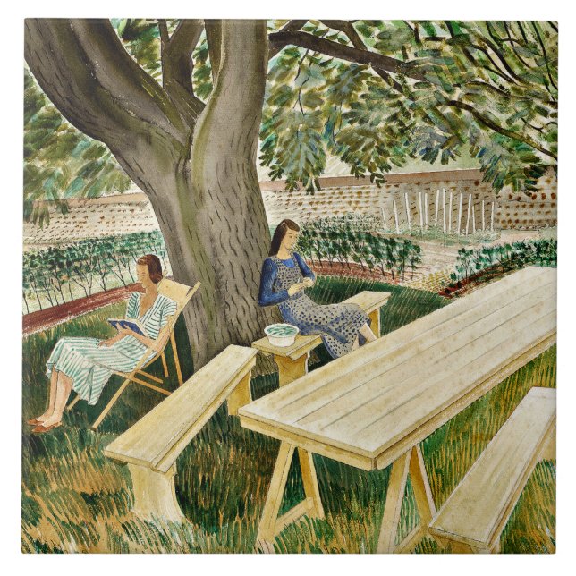 Carreau Eric Ravilious, Deux femmes dans un jardin, (Devant)