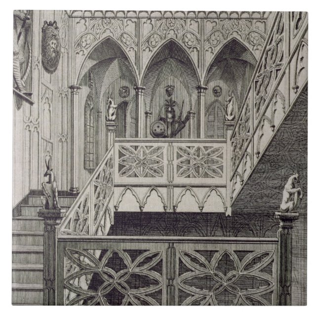 Carreau Escalier à la colline de fraise, gravée par J. (Devant)