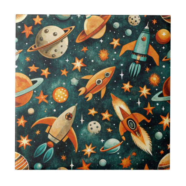 Carreau Espace atomique milieu du siècle Orange sarcelle P (Devant)