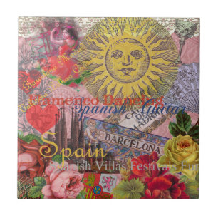 Carreau Espagne Vintage Soleil Voyage Collage Rétro Europe