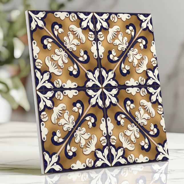Carreau espagnol portugais Azulejo bleu cobalt or (Créateur téléchargé)