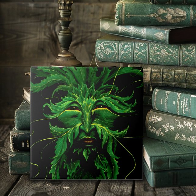 Carreau Esprit Mystique de la Forêt Greenman Visage de Feu (Créateur téléchargé)