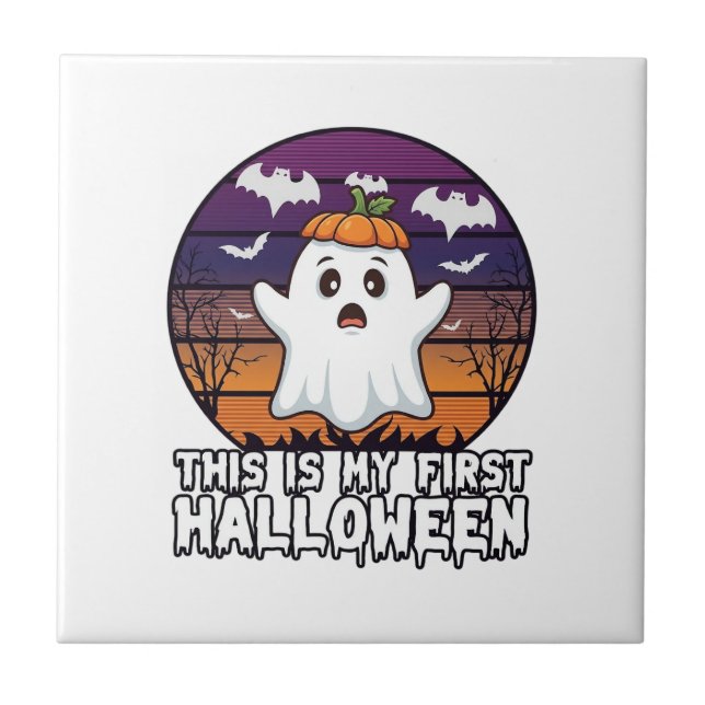 Carreau Est Premier Fantôme de Halloween Citrouille Chapea (Devant)