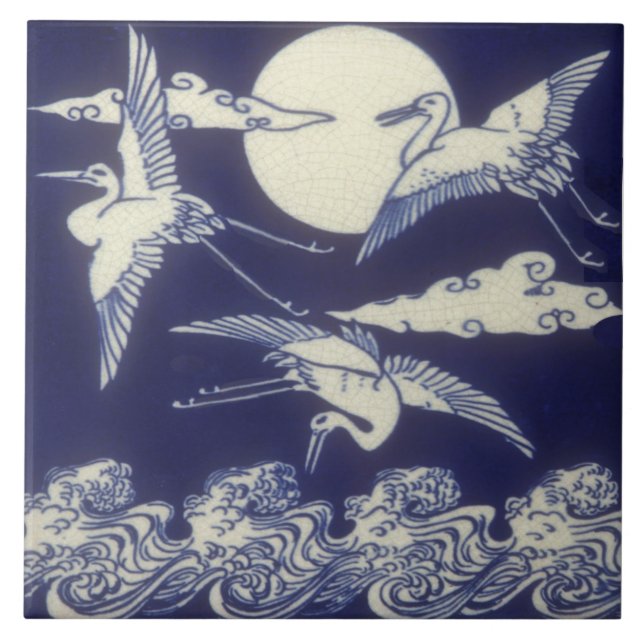 Carreau Esthétique japonaise Antique Repro 3 grues (Devant)