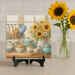 Carreau Étagère de cuisine décorative avec tournesols