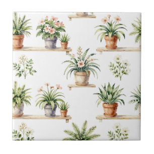 Carreau Étagère de plantes en pot à l'aquarelle