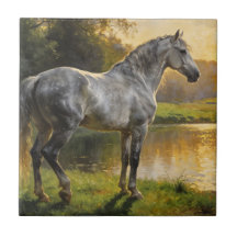 Étalon andalou au bord du lac