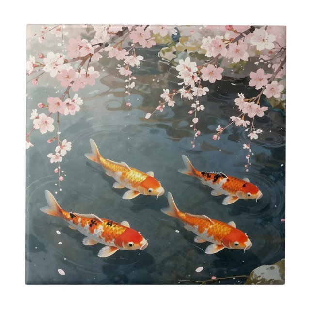Carreau Étang de carpes à fleurs de cerisier Sérénité (Devant)