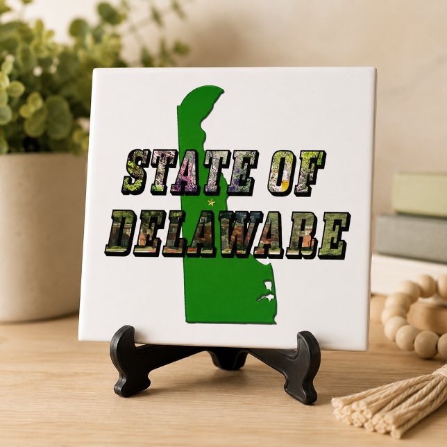 Carreau État du Delaware Texte d'image et contour de carte (State of Delaware Picture Text & Map Outline Ceramic Tile)