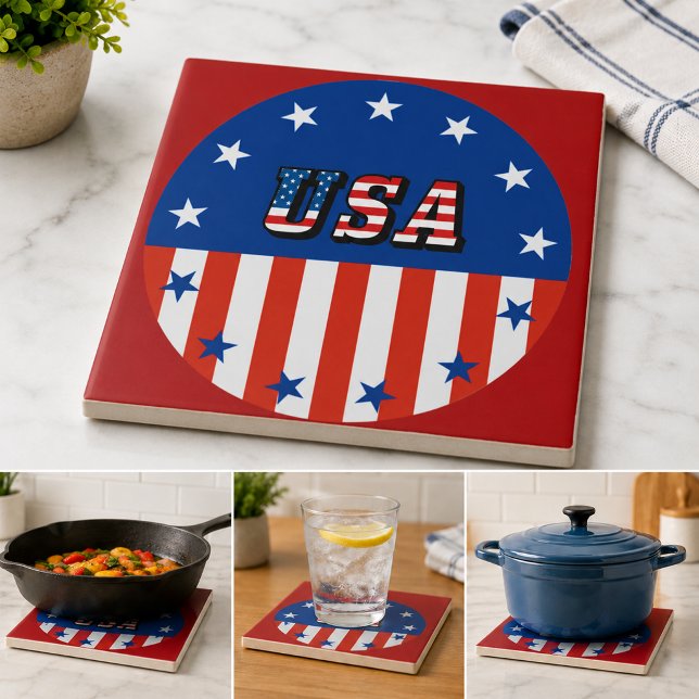 Carreau États-Unis - Drapeau américain et étoiles en cercl (USA - American Flag and Stars in Circle Ceramic Tile)