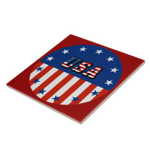 Carreau États-Unis - Drapeau américain et étoiles en cercl