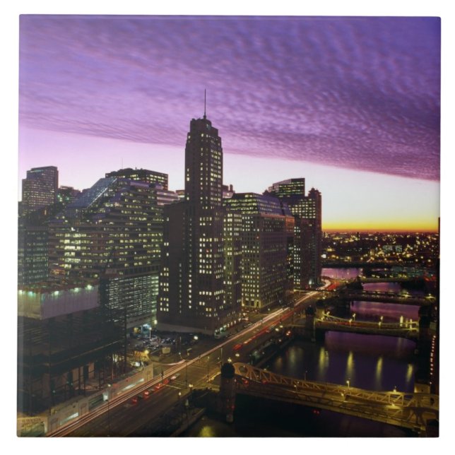 Carreau États-Unis, IL, Chicago. Skyline et rivière de Chi (Devant)