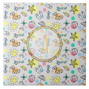 Carreau Été Amusement Monogram Plage Vacances Doodles Déco