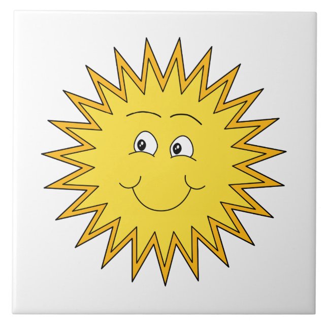 Carreau Été jaune Sun avec un visage heureux (Devant)
