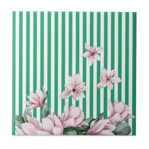 Carreau Été, printemps, impression de magnolia rayé ver