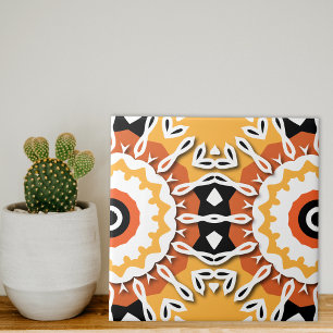 Carreau Ethnic Orange Black & White Damask Motif