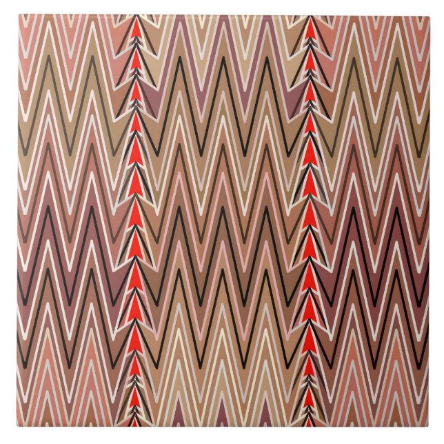 Carreau Ethnique Chevron Damask, Taupe Tan et Beige (Devant)