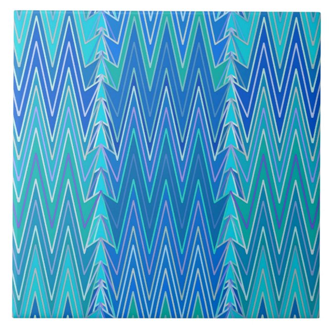 Carreau Ethnique Chevron Damask, Turquoise et Bleu (Devant)