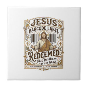 Carreau Étiquette de code-barres Jésus Rédimé Jésus Code-b