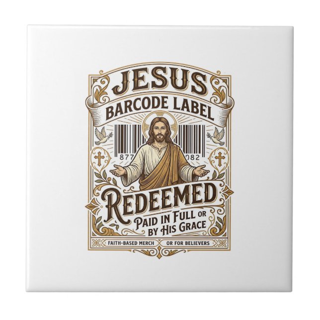 Carreau Étiquette de code-barres Jésus Rédimé Jésus Code-b (Devant)