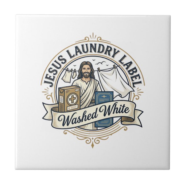 Carreau Étiquette de lessive Jésus Lavé blanc Jésus Lessiv (Devant)