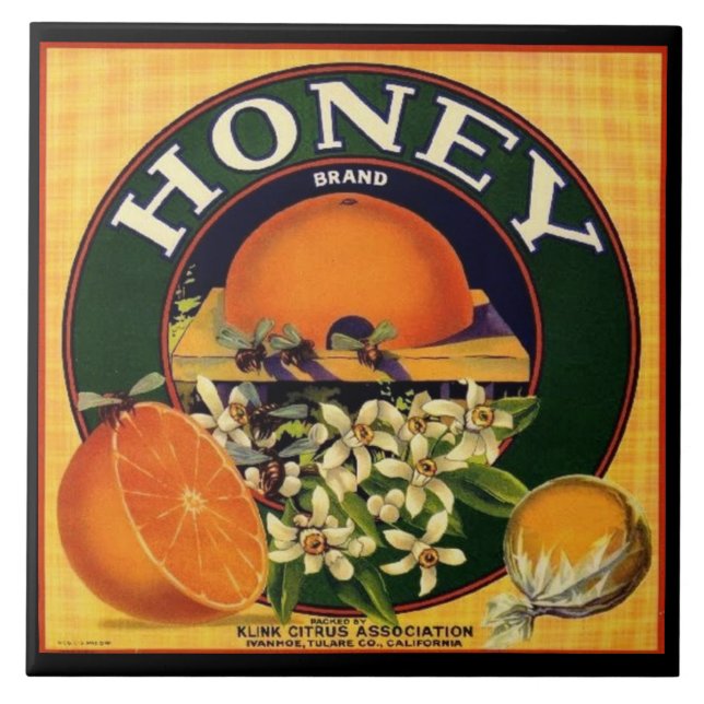 Carreau étiquette publicitaire vintage de miel orange (Devant)