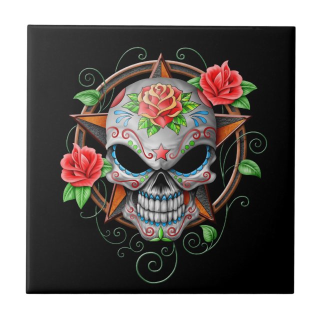 Carreau Étoile de crâne de sucre, noire (Devant)