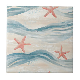 Carreau Étoile de mer bleue océan Aquarelle de rivage sabl