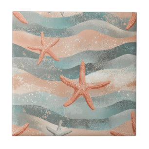Carreau Étoile de mer Boho Terracotta Bleu sarcelle Plage 
