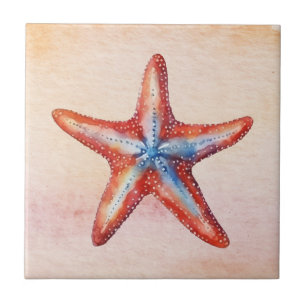 Carreau Étoile de mer colorée aquarelle rose bleu