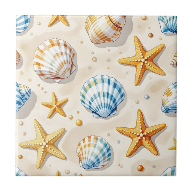 Carreau Étoile de mer coquillage motif de plage (Devant)