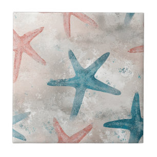Carreau Étoile de mer côtière sur motif de vagues de sable