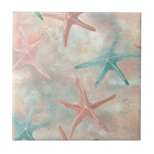 Carreau Étoile de mer côtière sur motif de vagues de sable