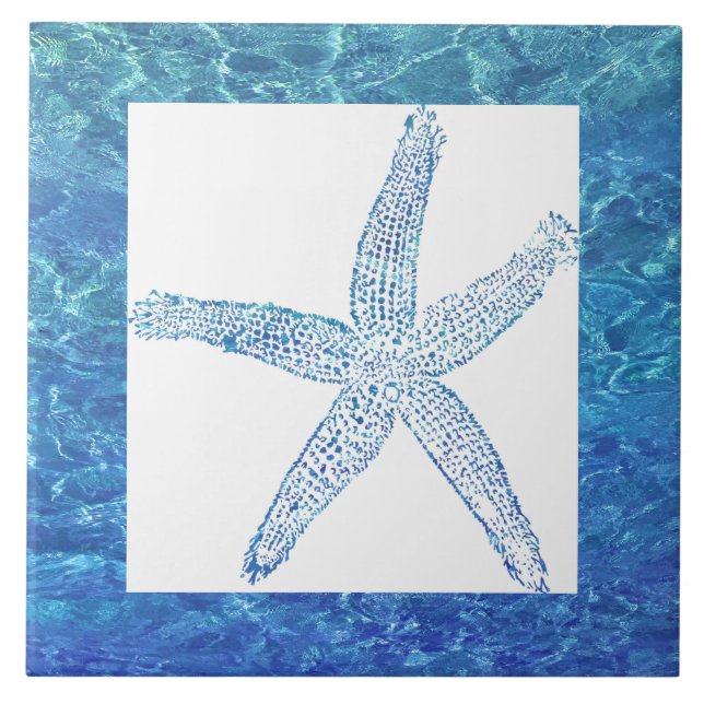 Carreau Étoile de mer Eau Décoration de plage côtière bleu (Devant)