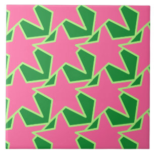 Carreau Étoile moderne géométrique - rose et vert de