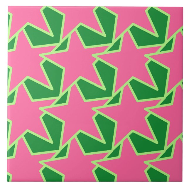 Carreau Étoile moderne géométrique - rose et vert de (Devant)