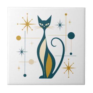 Carreau Étoiles atomiques des années 1950 Chats rétro mode