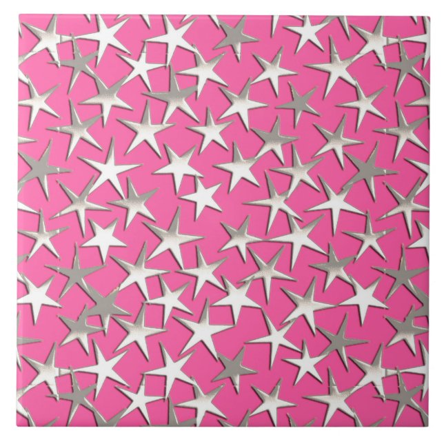 Carreau Étoiles d'argent sur fuchsia rose (Devant)