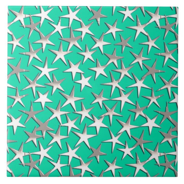 Carreau étoiles d'argent sur turquoise (Devant)
