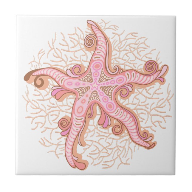Carreau Étoiles de mer et corail rose motif pastel (Devant)
