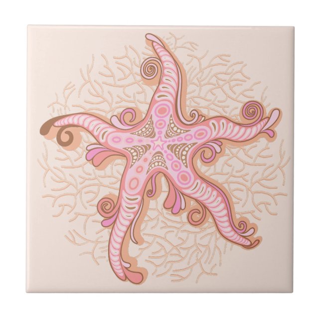 Carreau Étoiles de mer et motif pastel rose corail (Devant)