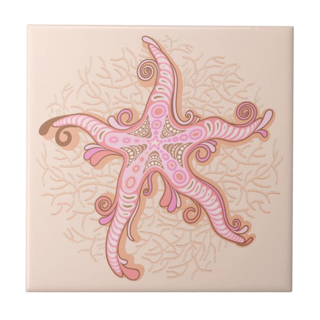 Carreau Étoiles de mer et motif pastel rose corail (Devant)
