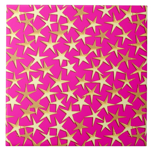 Carreau Étoiles d'or sur le rose fuchsia (Devant)