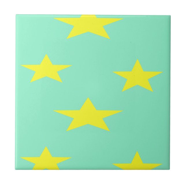 Carreau étoiles jaunes sur turquoise (Devant)