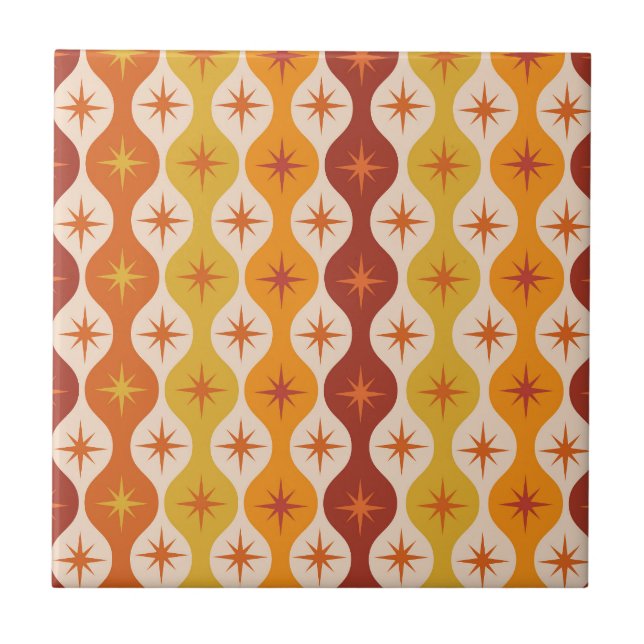 Carreau Étoiles Mod Orange Milieu de Siècle sur motif ogee (Devant)