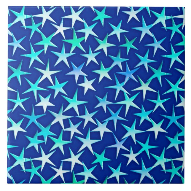 Carreau Étoiles satinées, bleu pâle sur cobalt (Devant)