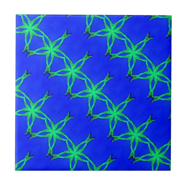Carreau étoiles vertes sur carrelage bleu (Devant)