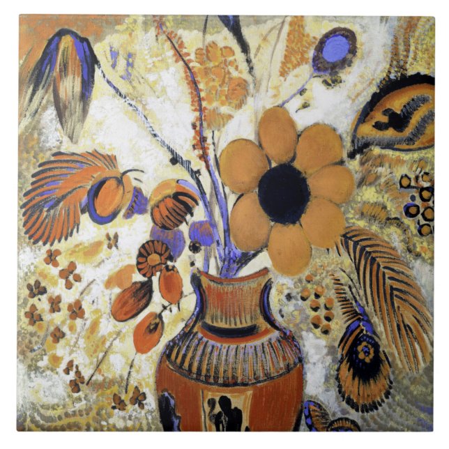 Carreau Etruscan vase with Flowers, Redon (Devant)