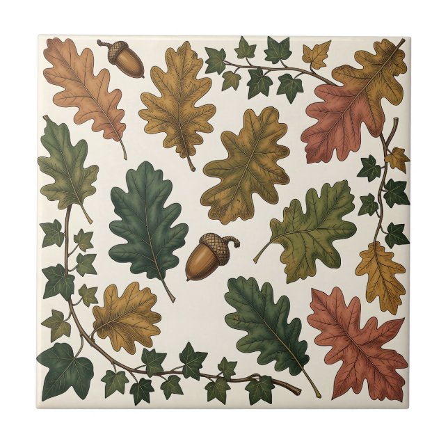 Carreau Étude botanique de feuilles de chêne et de lierre  (Devant)
