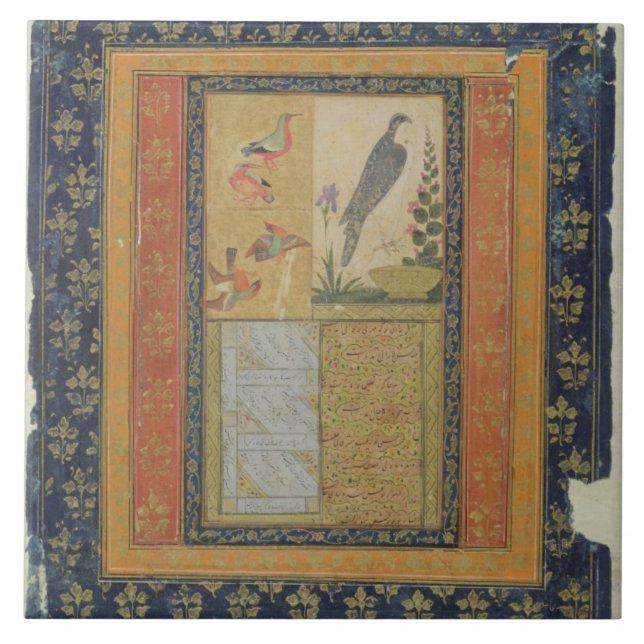 Carreau Étude d'oiseau et calligraphie, Golconda, Andhra (Devant)